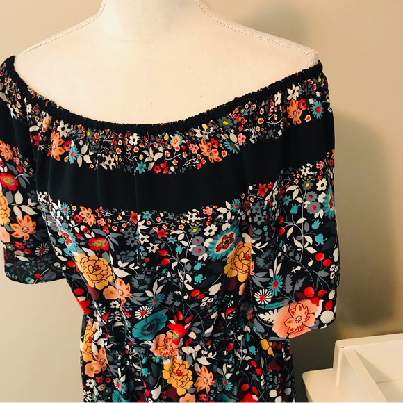 LOFT Midi Floral Peasant Boho 3-Season Flowy Black Floral Dress (MED) LIKE NEW! - Picture 4 of 7